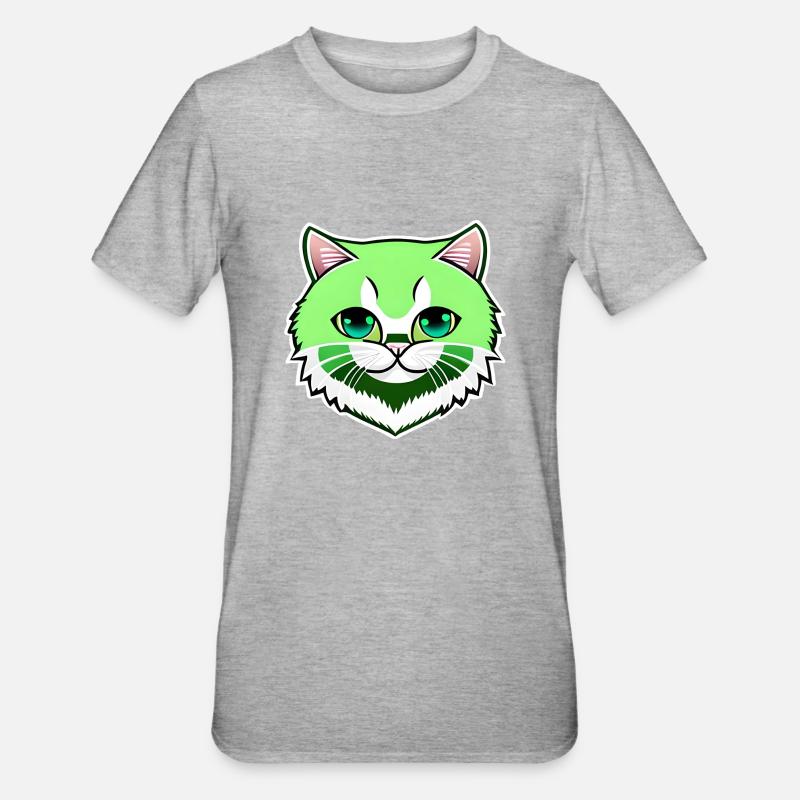 mignon petit chat vert - T-shirt polycoton Unisexe - gris chiné