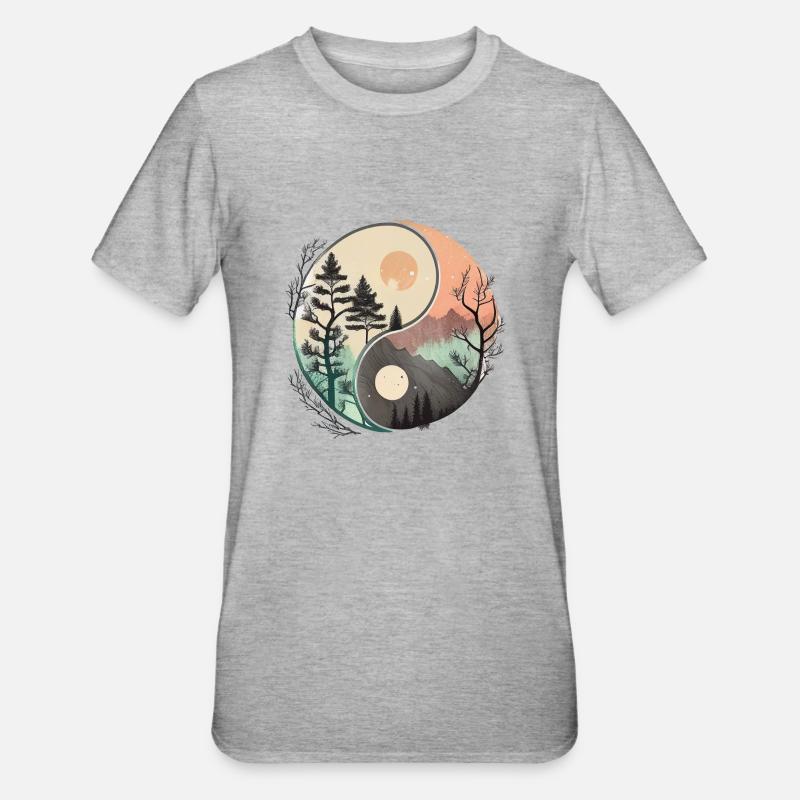Ying Yang - Mountains / Beach - Unisex Polycotton T-Shirt - heather grey