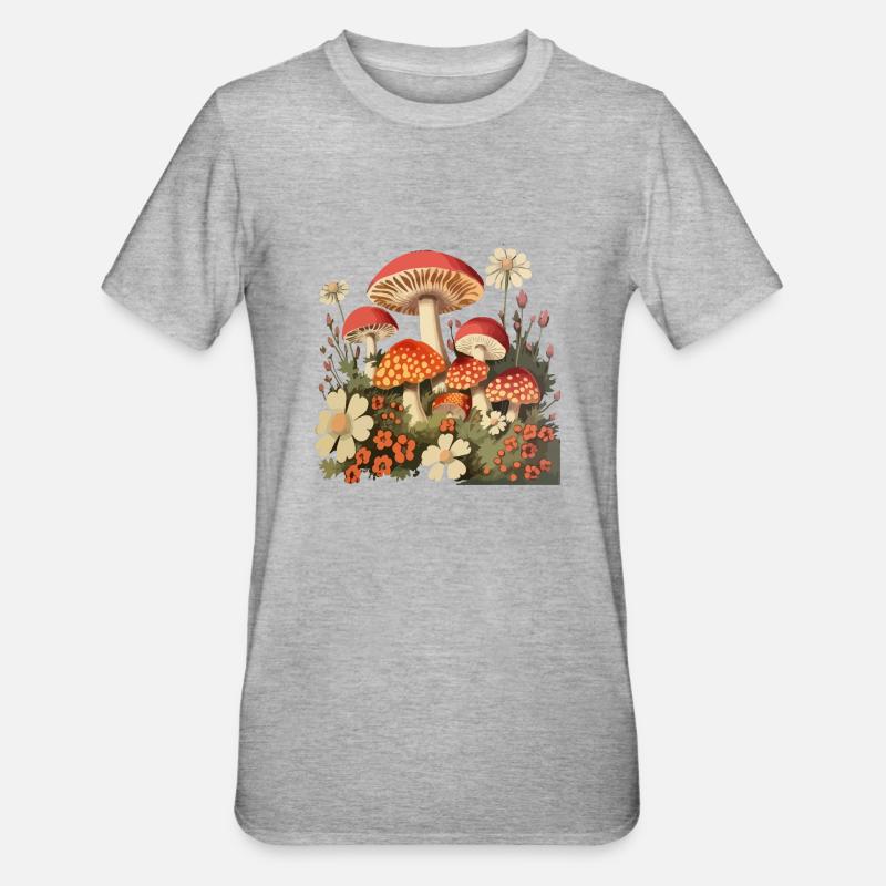Champignons et fleurs - T-shirt polycoton Unisexe - gris chiné