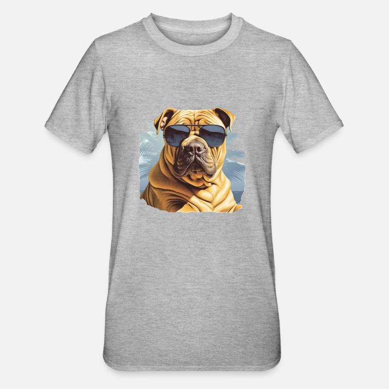 Chinesisch Shar Pei - Unisex Polycotton T-Shirt - Grau meliert