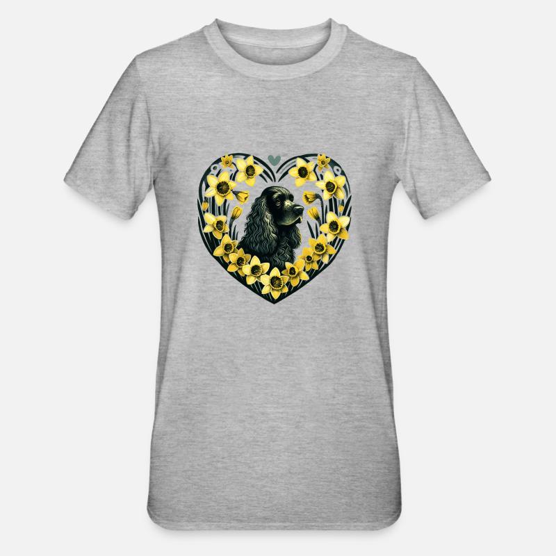 Schwarzer Cocker Spaniel - Unisex Polycotton T-Shirt - Grau meliert