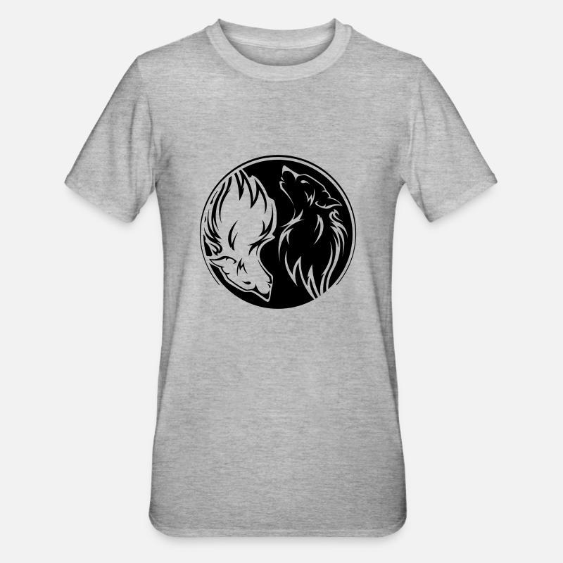 Yin Yang Loups 01 - T-shirt polycoton Unisexe - gris chiné