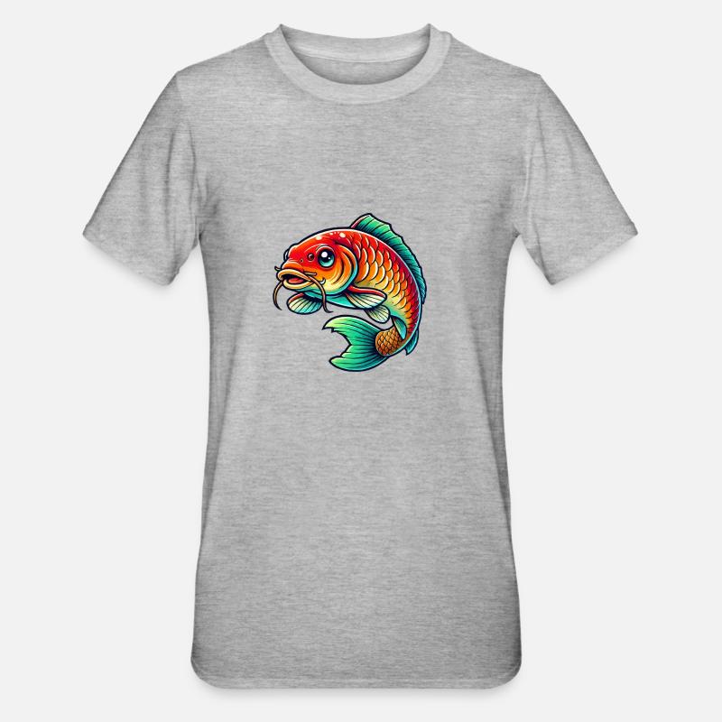 Fisch Karpfen - Unisex Polycotton T-Shirt - Grau meliert
