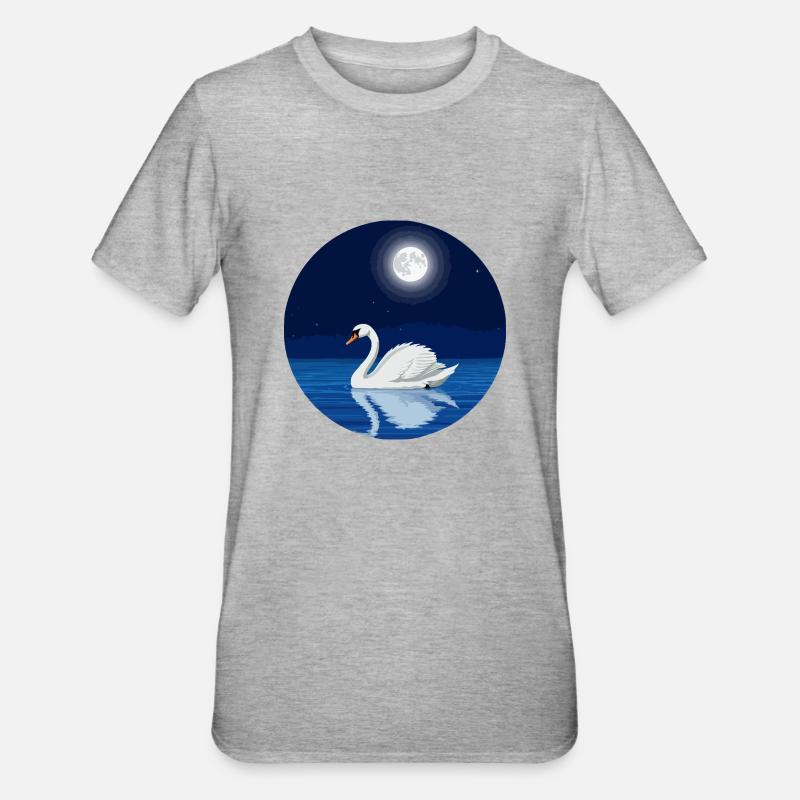 Schwan bei Vollmond - Unisex Polycotton T-Shirt - Grau meliert