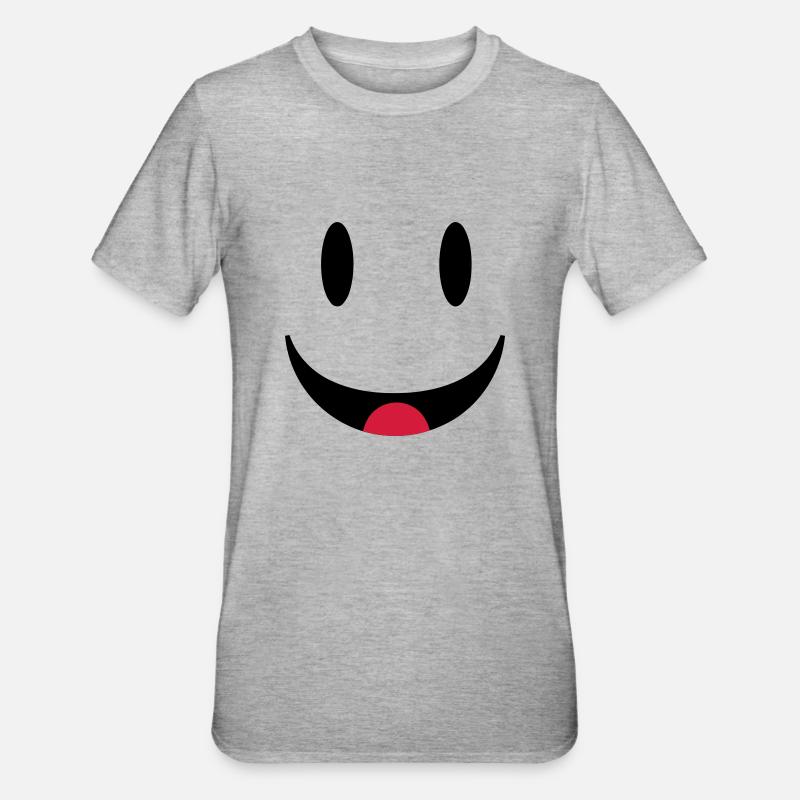 Visage souriant heureux avec la langue - T-shirt polycoton Unisexe - gris chiné