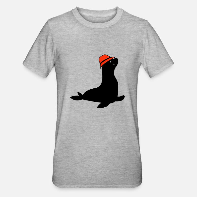 seehund anglerhut - Unisex Polycotton T-Shirt - Grau meliert