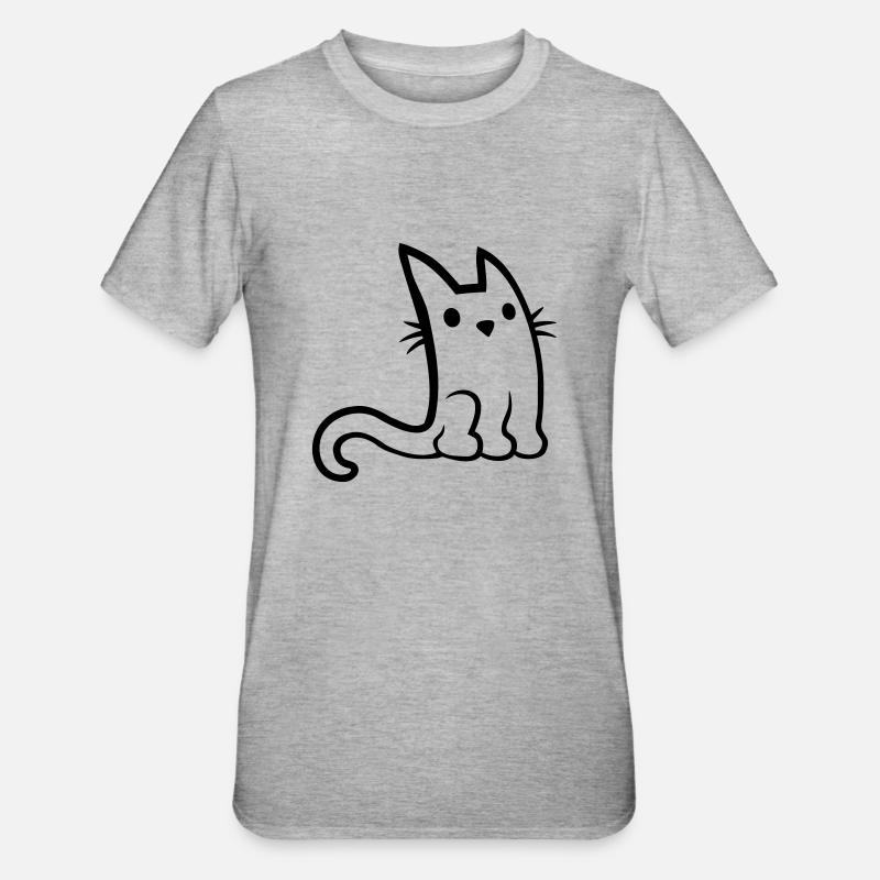 Petit chat assis mignon - T-shirt polycoton Unisexe - gris chiné