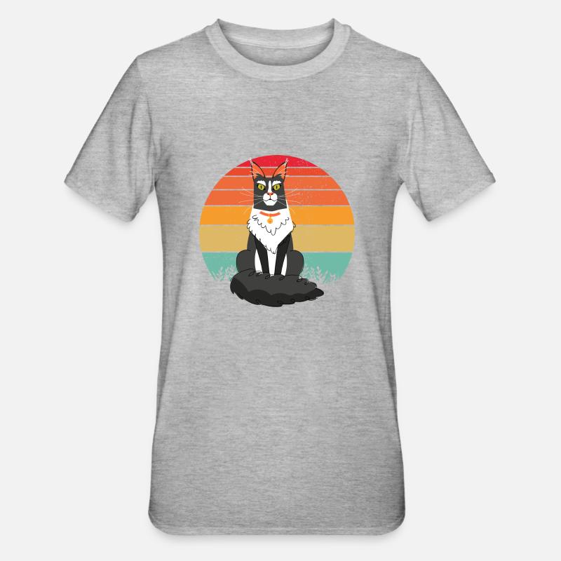 Chat main COON rétro - T-shirt polycoton Unisexe - gris chiné
