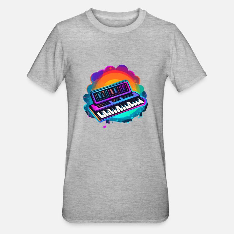 Clavier Synthwave 80s Cadeau - T-shirt polycoton Unisexe - gris chiné