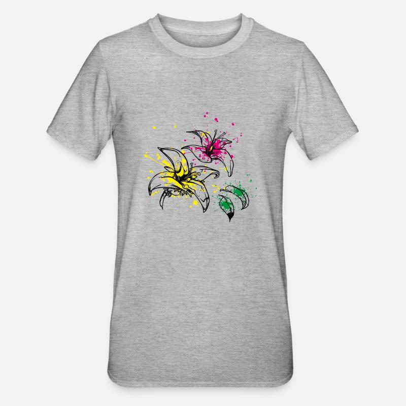 blüten splash - Unisex Polycotton T-Shirt - Grau meliert