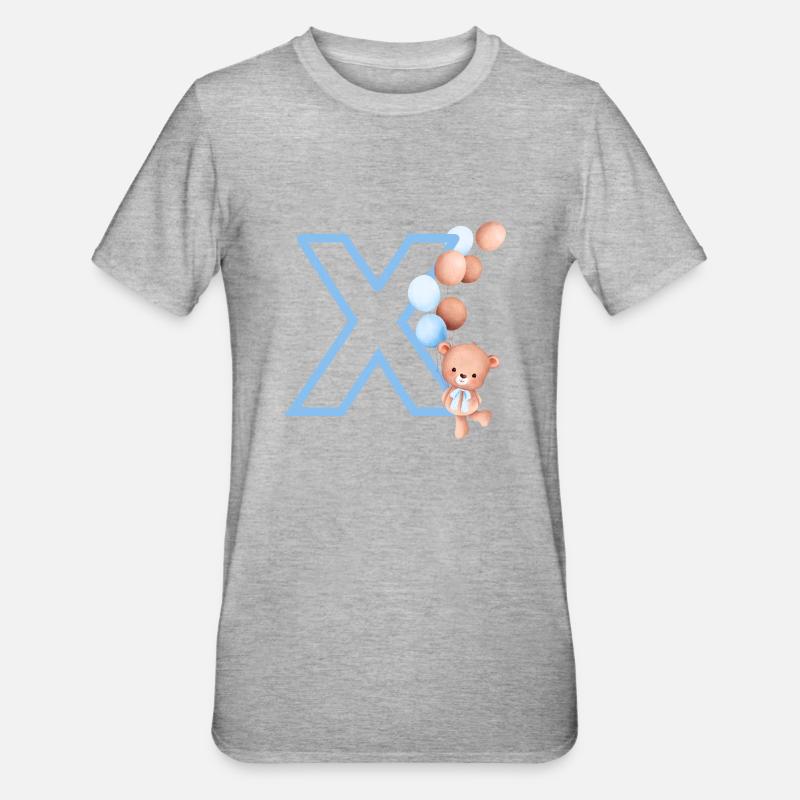 Blauer Buchstabe x Bär - Unisex Polycotton T-Shirt - Grau meliert