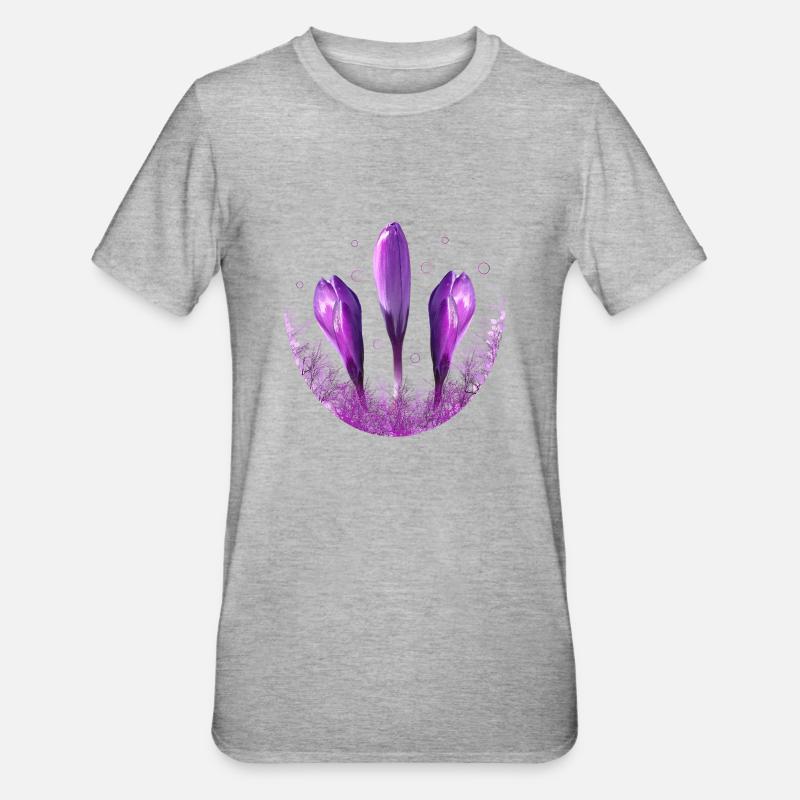 Crocus Crocus Fleurs Violettes - T-shirt polycoton Unisexe - gris chiné