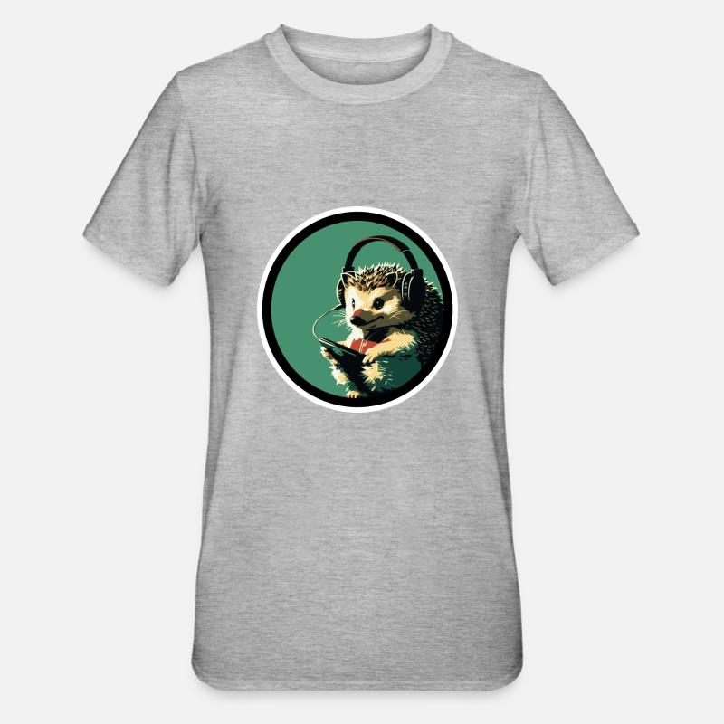 Hérisson avec écouteurs - T-shirt polycoton Unisexe - gris chiné