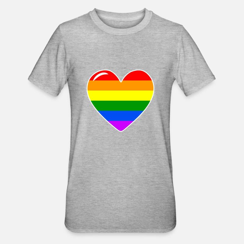 Coeur Amour Arc-en-ciel Drapeau - T-shirt polycoton Unisexe - gris chiné