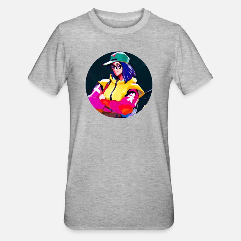 Heldin als Anime - Unisex Polycotton T-Shirt - Grau meliert