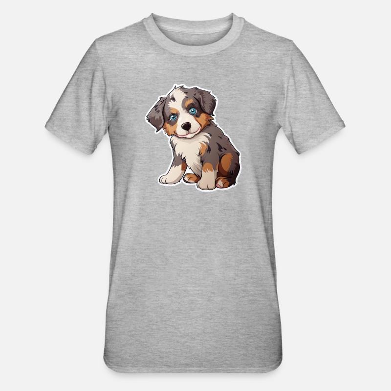 Mignon chiot berger australien - T-shirt polycoton Unisexe - gris chiné