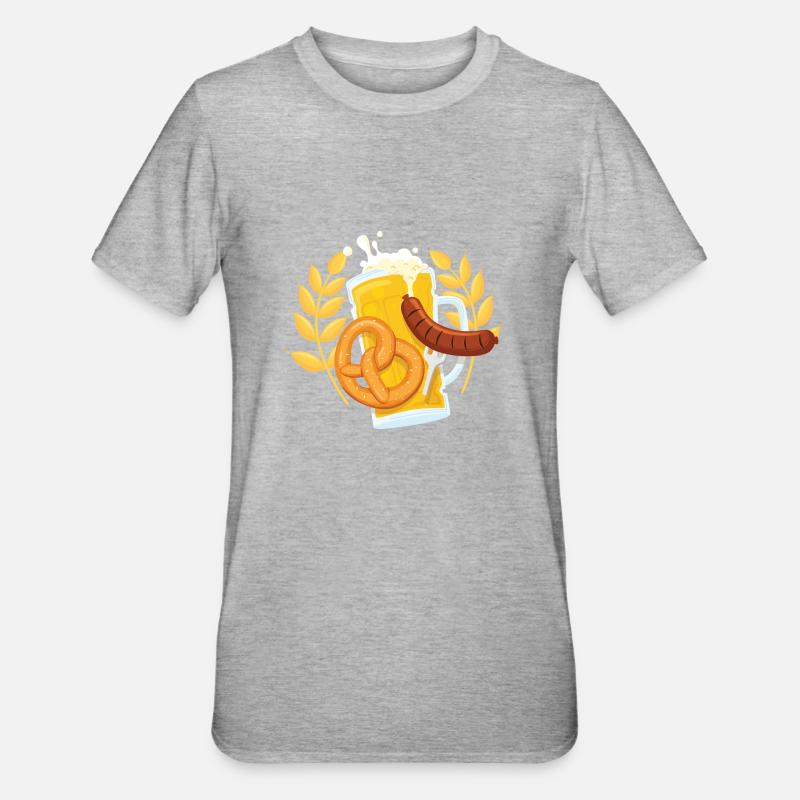 Bier Brezel Wurst - O'Zapft - Unisex Polycotton T-Shirt - Grau meliert
