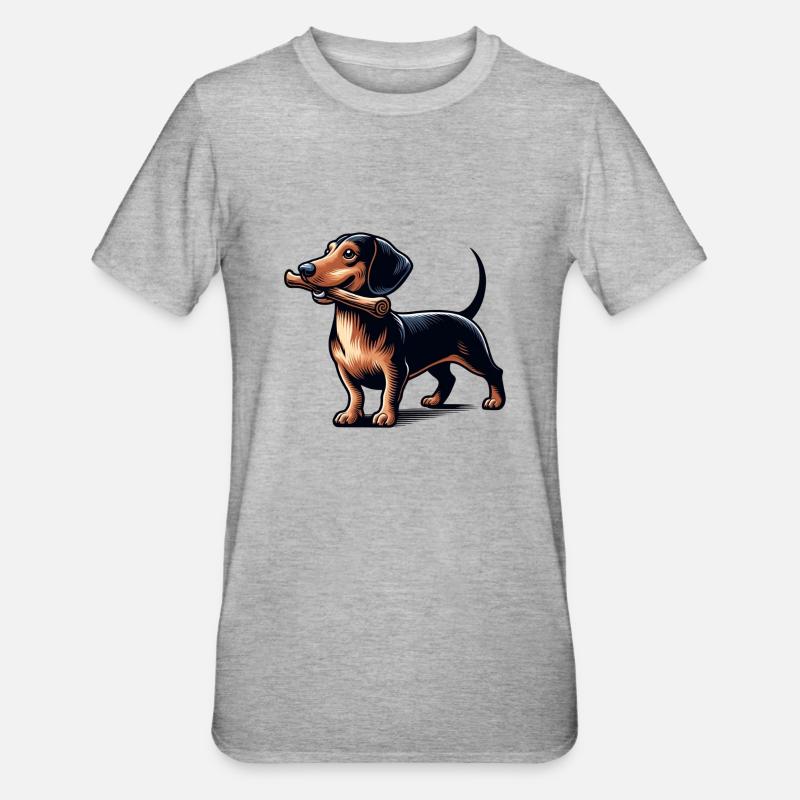 Teckel chien de chasse avec bâton chien chien - T-shirt polycoton Unisexe - gris chiné