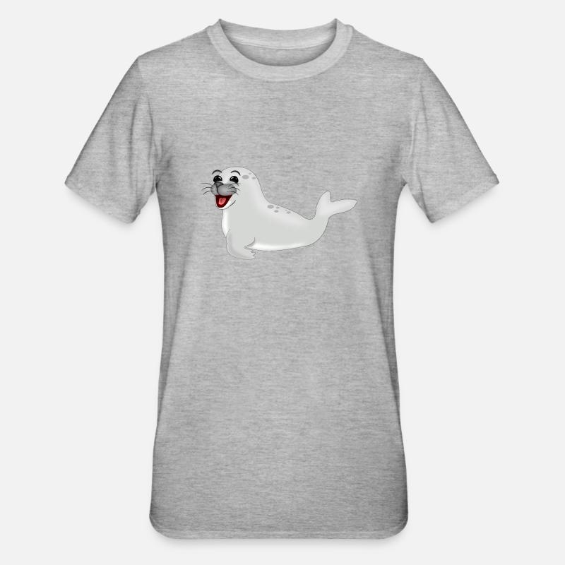 Lachende Robbe - Unisex Polycotton T-Shirt - Grau meliert