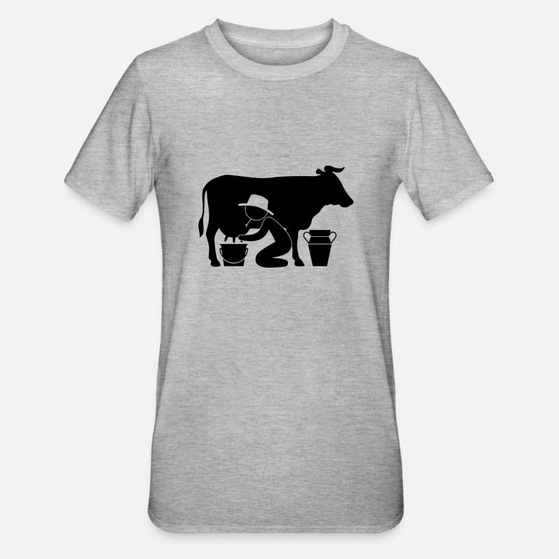 Bauer beim Melken einer Kuh - Unisex Polycotton T-Shirt - Grau meliert