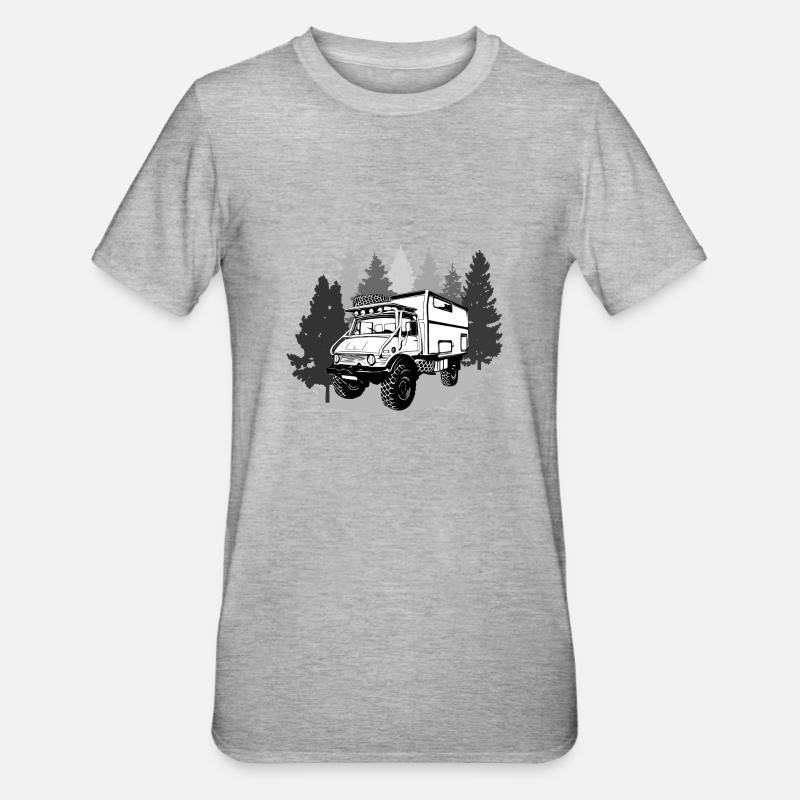 Camping - Unimog - Aventure - Oldtimer - T-shirt polycoton Unisexe - gris chiné
