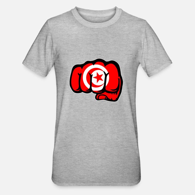 Drapeau de la Tunisie Main Poing - T-shirt polycoton Unisexe - gris chiné