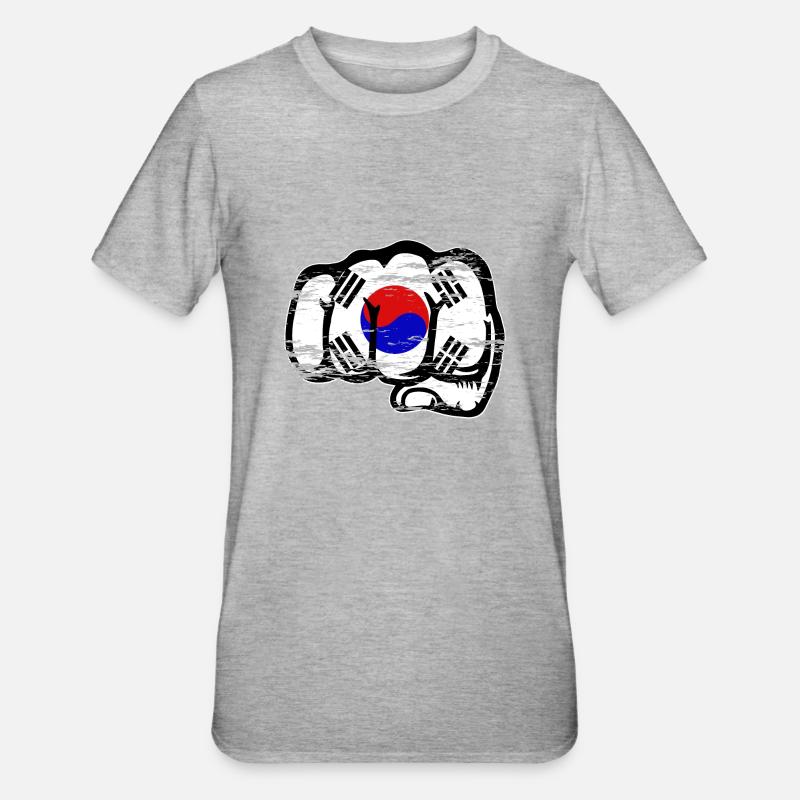 Südkorea Flagge Hand Faust used - Unisex Polycotton T-Shirt - Grau meliert