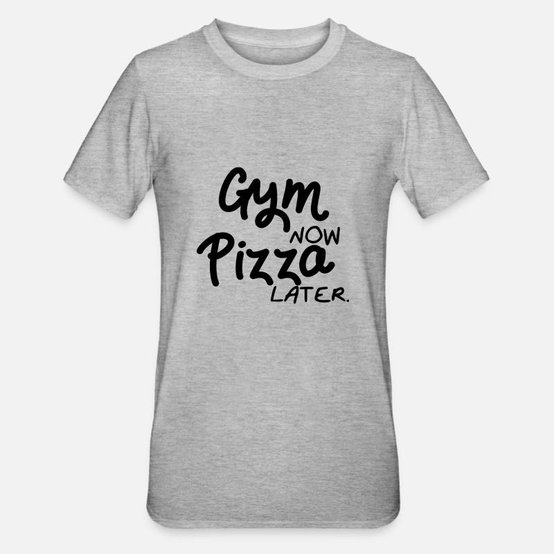 Fitnessstudio und Pizza - Unisex Polycotton T-Shirt - Grau meliert