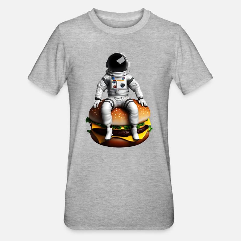 Space Astronaut Cheeseburger - Unisex Polycotton T-Shirt - heather grey