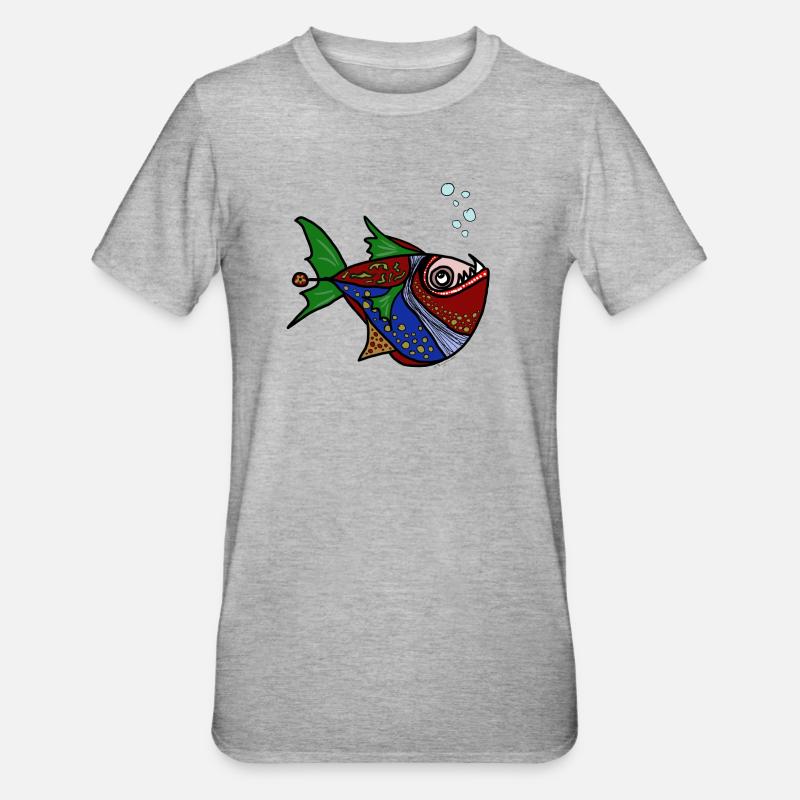 Fisch - Unisex Polycotton T-Shirt - Grau meliert