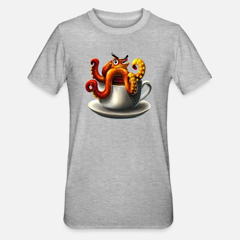 Café pieuvre - T-shirt polycoton Unisexe - gris chiné