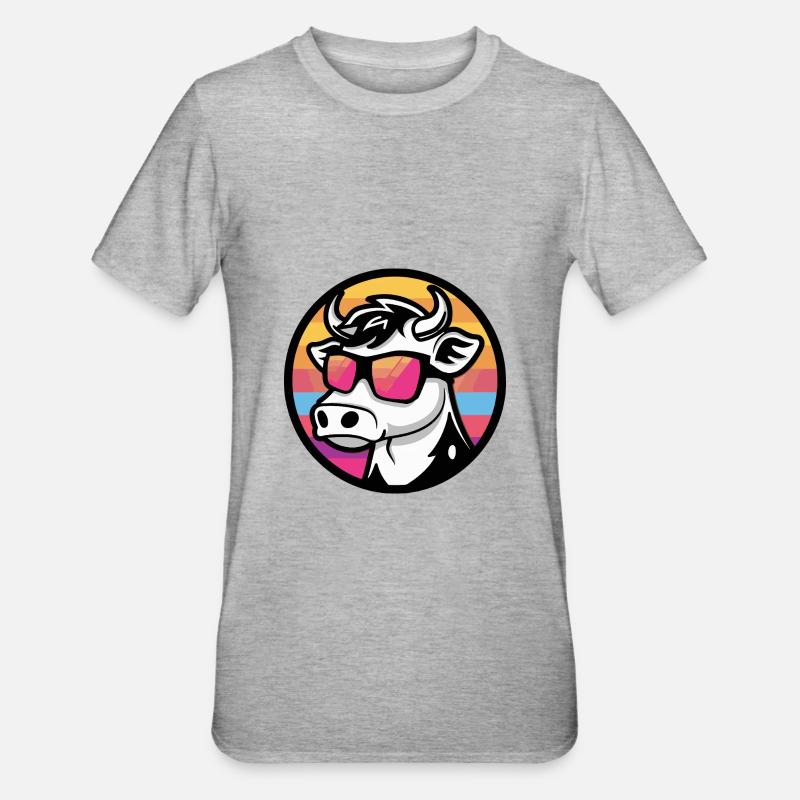 Kuh Comic Cool Sommer - Unisex Polycotton T-Shirt - Grau meliert