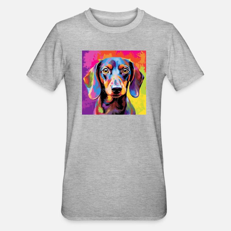 Teckel Pop Art - T-shirt polycoton Unisexe - gris chiné