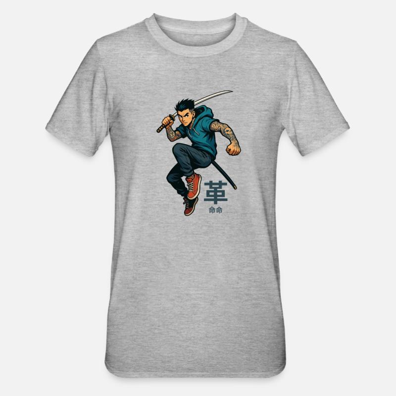 Samouraï cool avec katana - T-shirt polycoton Unisexe - gris chiné