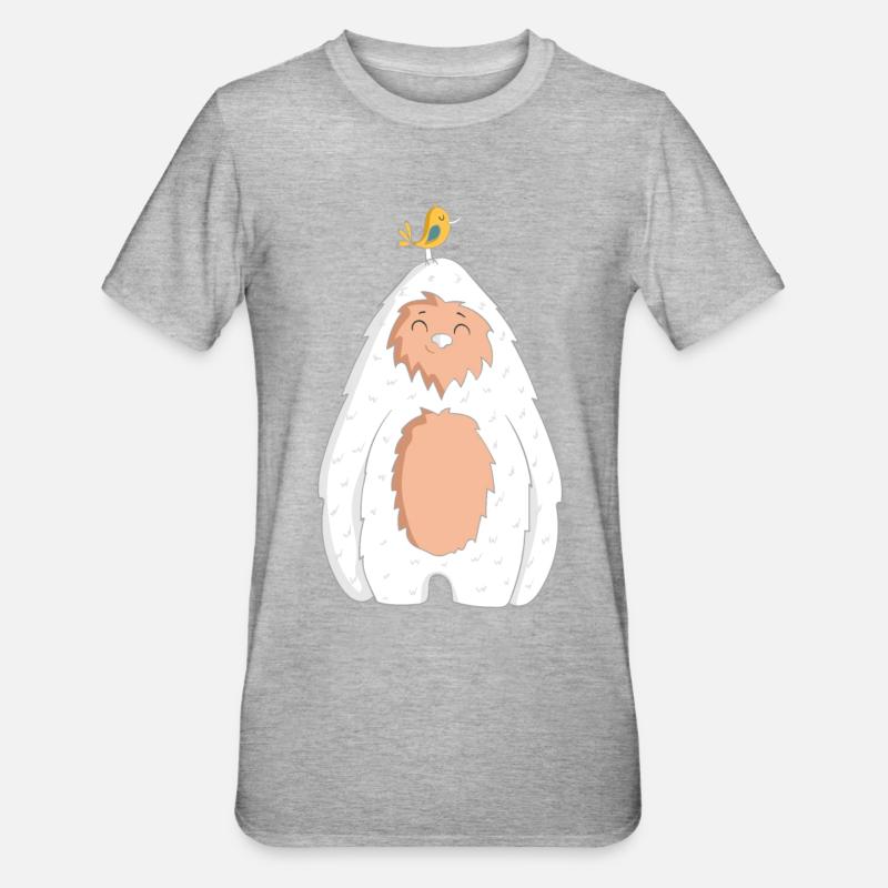 Yeti avec oiseau - T-shirt polycoton Unisexe - gris chiné