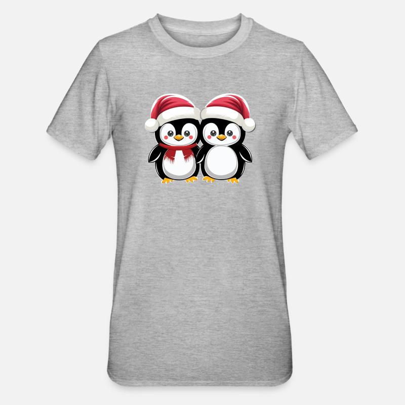 « Amis pingouins de Noël » - T-shirt polycoton Unisexe - gris chiné