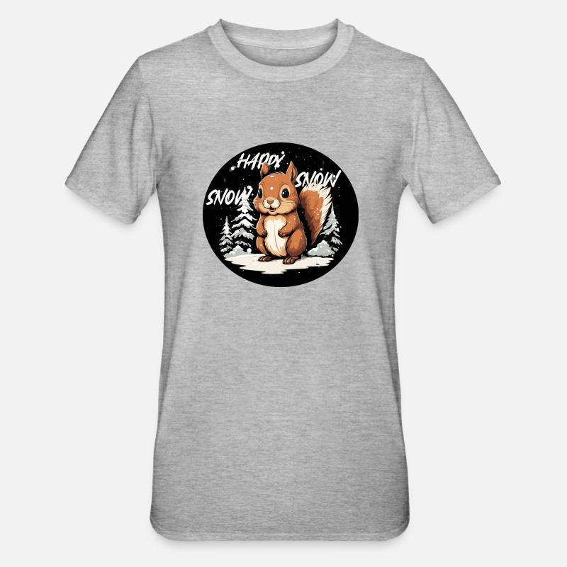Happy Snow Eichhörnchen - Unisex Polycotton T-Shirt - Grau meliert