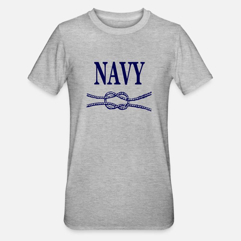 NAVY BLUE SCRIPT - Unisex Polycotton T-Shirt - heather grey