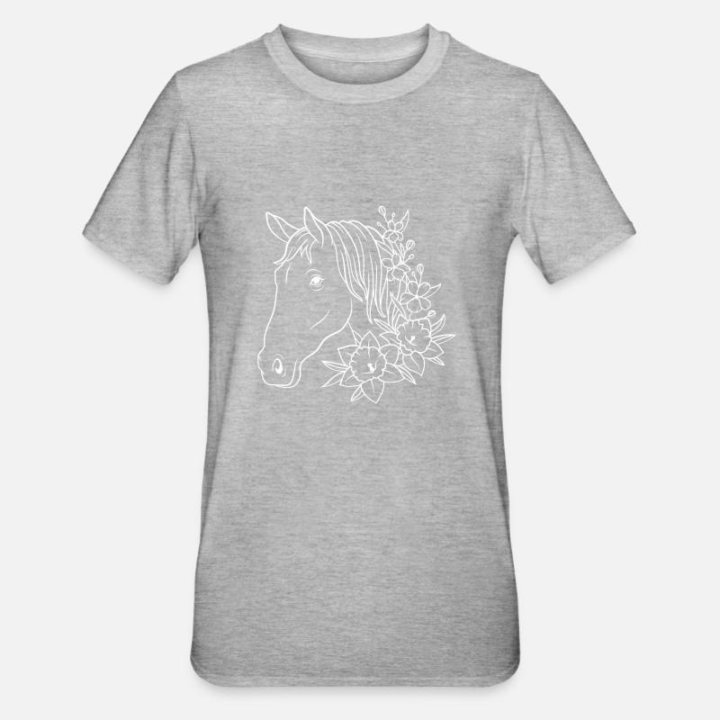 Cheval avec des fleurs - T-shirt polycoton Unisexe - gris chiné