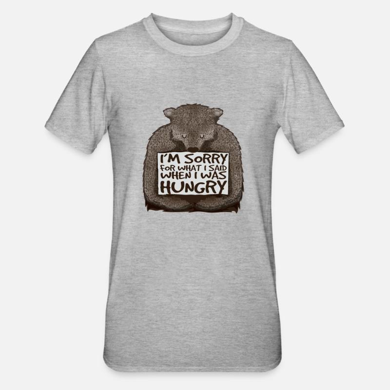 Désolé, j’avais faim. - T-shirt polycoton Unisexe - gris chiné