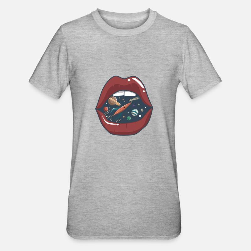 Embrasser la bouche dans l'espace - T-shirt polycoton Unisexe - gris chiné