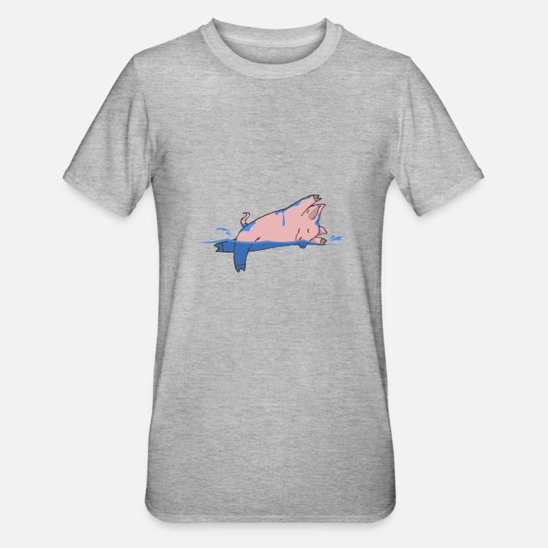 Cochon à la natation - T-shirt polycoton Unisexe - gris chiné