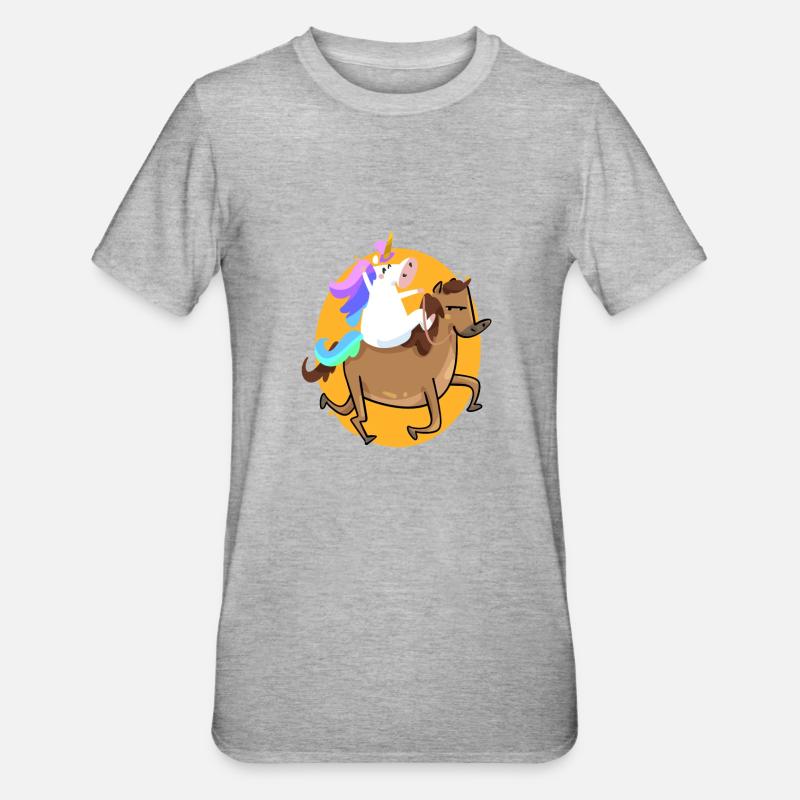 reitendes Einhorn - Unisex Polycotton T-Shirt - Grau meliert