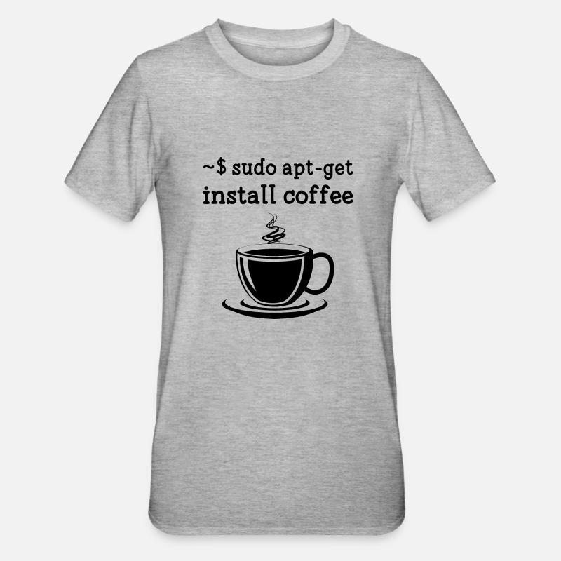 Sudo apt-get installer coffee linux - T-shirt polycoton Unisexe - gris chiné