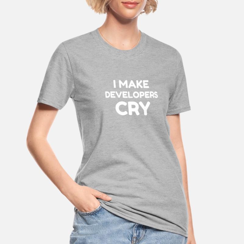 QA Engineer Funny I Make Developers Cry design tee Unisex Polycotton T-Shirt