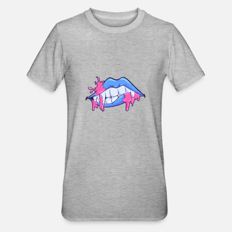 Masque visage bouche lèvres vampire - T-shirt polycoton Unisexe - gris chiné