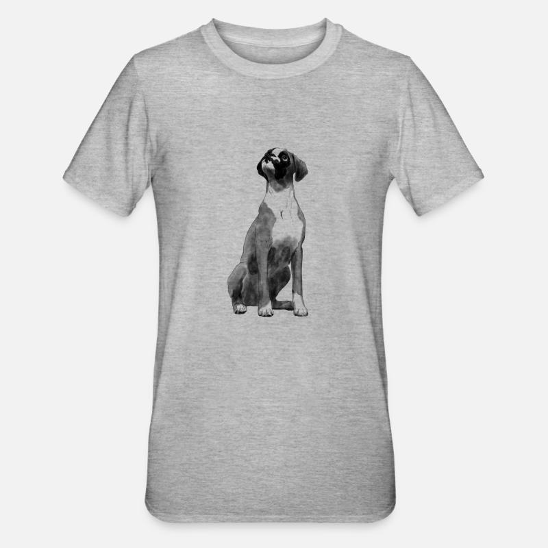 Sitzender Boxer Hund - Unisex Polycotton T-Shirt - Grau meliert