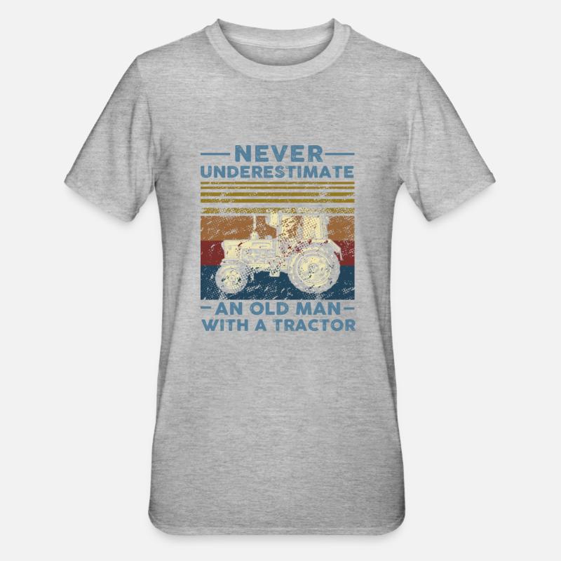 Never Underestimate An Old Man With A Tractor - Unisex Polycotton T-Shirt - heather grey