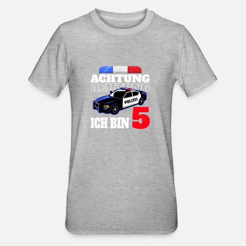 5 Geburtstag Polizei Polizeiauto Junge Geschenk - Unisex Polycotton T-Shirt - Grau meliert
