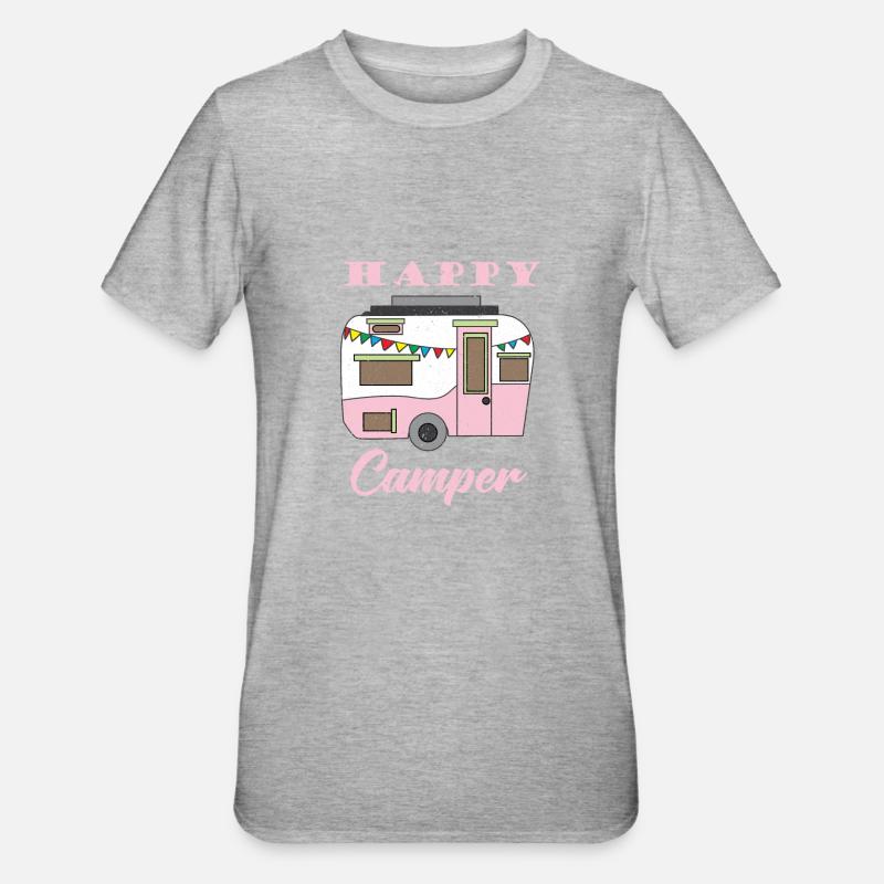 Happy Camper Camping Caravane camping - T-shirt polycoton Unisexe - gris chiné